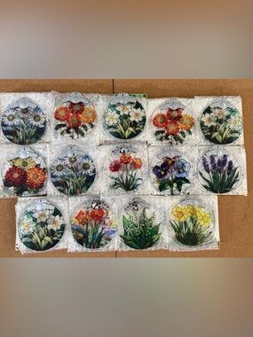 Set of 14 Floral Stained-Glass Style Christmas ornaments  - Floral Medley